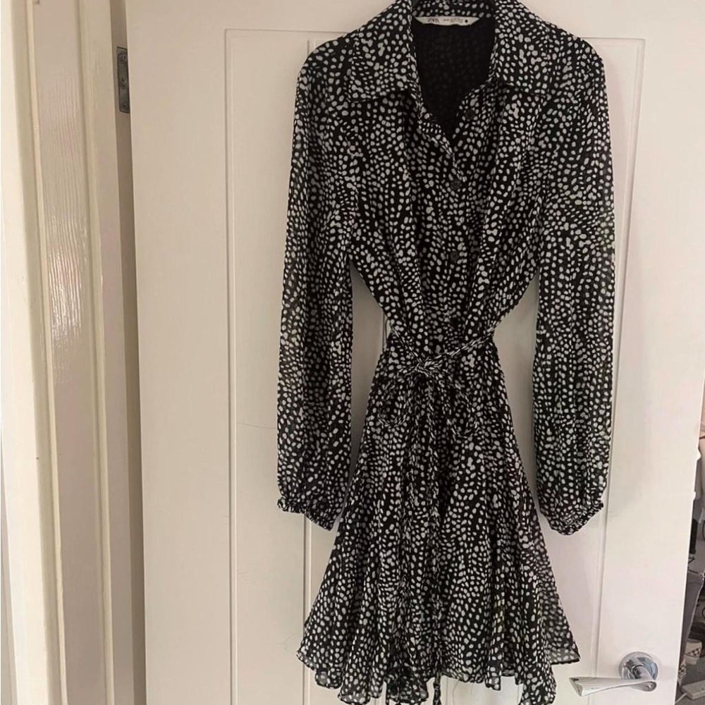 Zara Monochrome Long Sleeve Dress